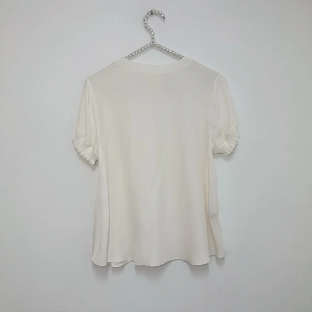 Cinq à Sept Lenny Short Sleeve 100% Silk Top in Ivory